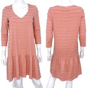 Hatch Maternity The Layla Fringe Drop Waist V Neck Dress in Clay Pink Size 0 XS